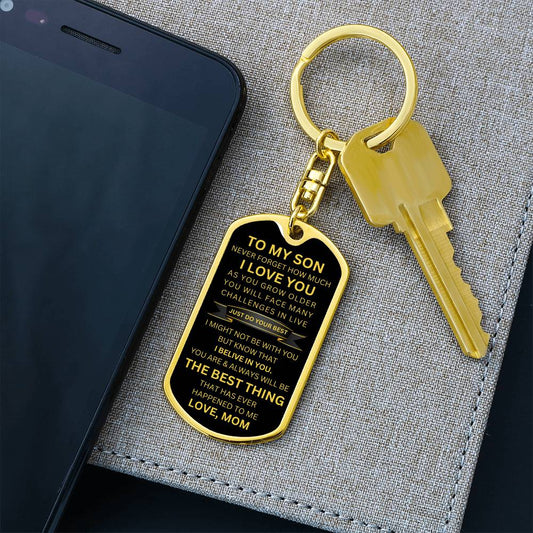 To My Son | Dog Tag w/ Swivel Keychain | Mom