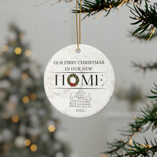 Our First Christmas In Our New Home | Round Ceramic Ornament