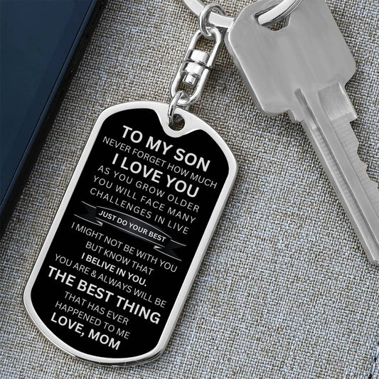 To My Son | Dog Tag w/ Swivel Keychain | Mom