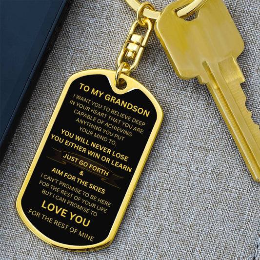 To My Grandson | Dog Tag w/ Swivel Keychain | Gold