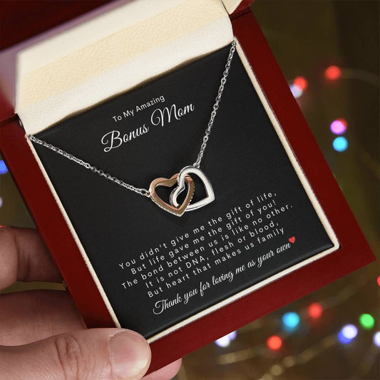 To My Amazing Bonus Mom | Interlocking Hearts Necklace