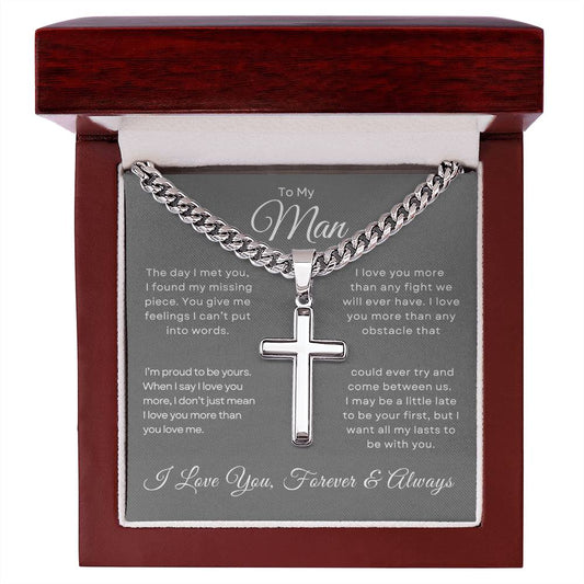 To My Man | Artisan Cross Necklace on Cuban Chain