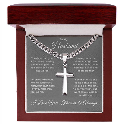 To My Husband | Artisan Cross Necklace on Cuban Chain